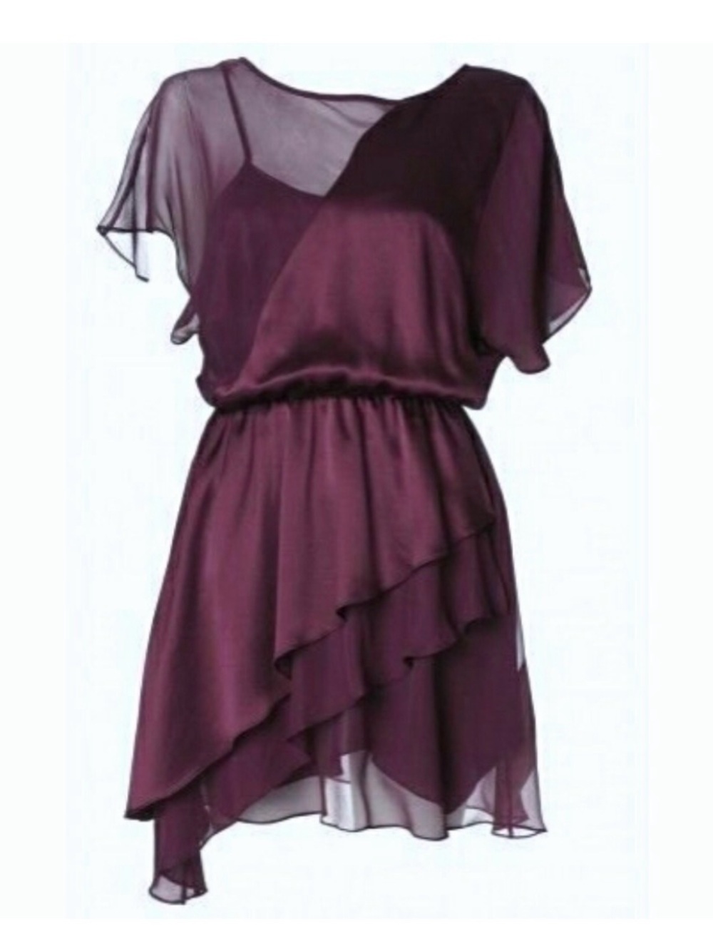 Alice + Olivia Rory Butterfly Wrap Silk Dress Asymmetrical Ruffle Plum Purple S